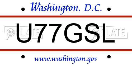 U77GSL District Of Columbia License Plate