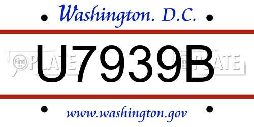 U7939B District Of Columbia License Plate
