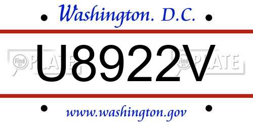 U8922V District Of Columbia License Plate