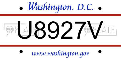 U8927V District Of Columbia License Plate
