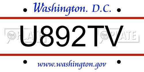 U892TV District Of Columbia License Plate