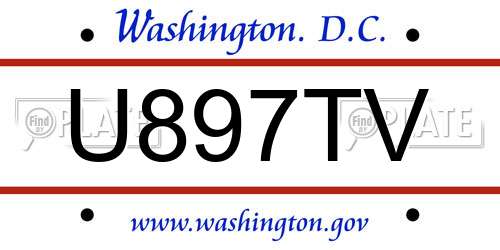 U897TV District Of Columbia License Plate