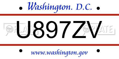 U897ZV District Of Columbia License Plate