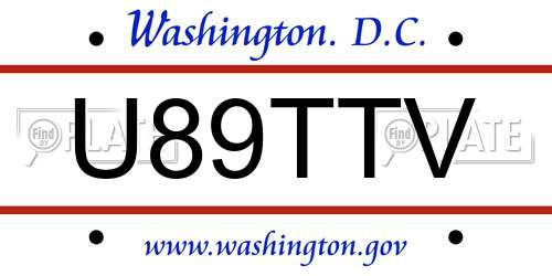 U89TTV District Of Columbia License Plate
