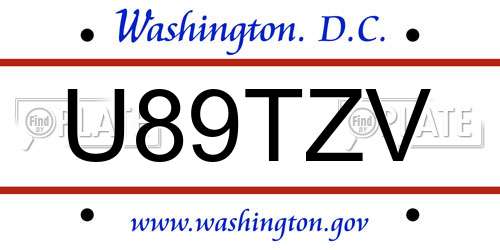 U89TZV District Of Columbia License Plate