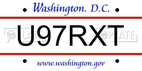 U97RXT District Of Columbia License Plate