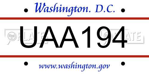 UAA194 District Of Columbia License Plate