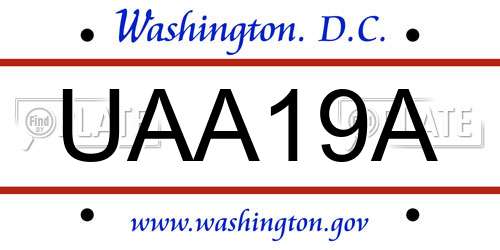 UAA19A District Of Columbia License Plate