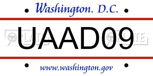 UAAD09 District Of Columbia License Plate