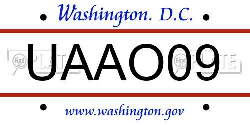 UAAO09 District Of Columbia License Plate