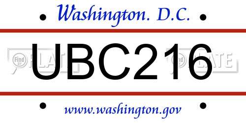 UBC216 District Of Columbia License Plate