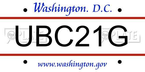 UBC21G District Of Columbia License Plate