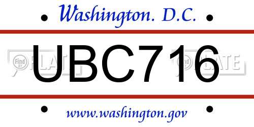 UBC716 District Of Columbia License Plate