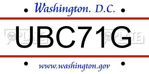 UBC71G District Of Columbia License Plate