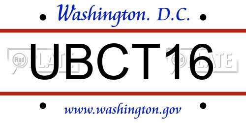 UBCT16 District Of Columbia License Plate