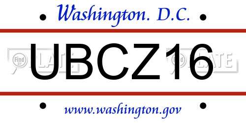 UBCZ16 District Of Columbia License Plate