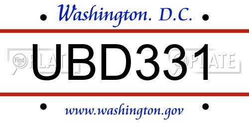 UBD331 District Of Columbia License Plate