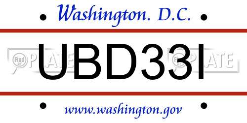 UBD33I District Of Columbia License Plate