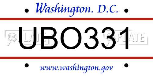 UBO331 District Of Columbia License Plate