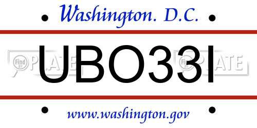 UBO33I District Of Columbia License Plate