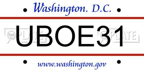 UBOE31 District Of Columbia License Plate