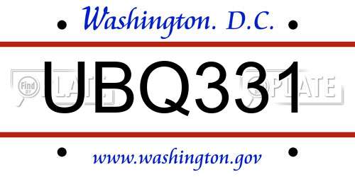 UBQ331 District Of Columbia License Plate