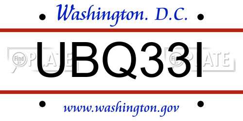 UBQ33I District Of Columbia License Plate