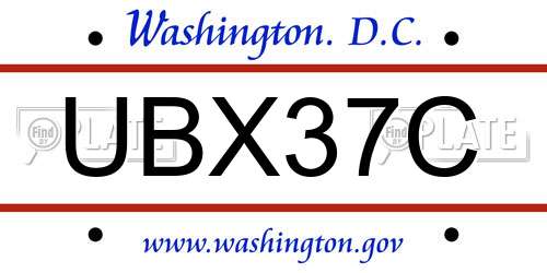 UBX37C District Of Columbia License Plate