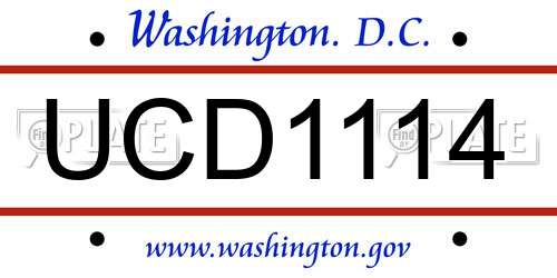 UCD1114 District Of Columbia License Plate