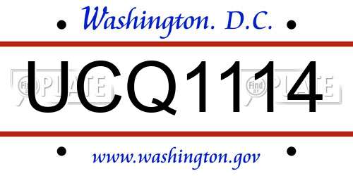 UCQ1114 District Of Columbia License Plate