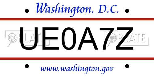 UE0A7Z District Of Columbia License Plate