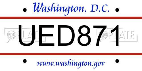 UED871 District Of Columbia License Plate