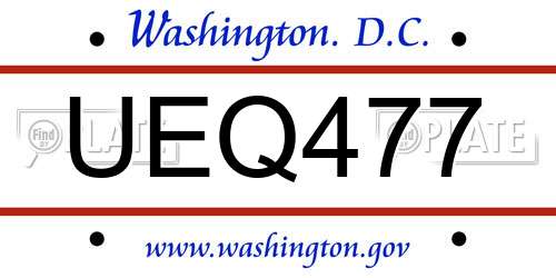 UEQ477 District Of Columbia License Plate