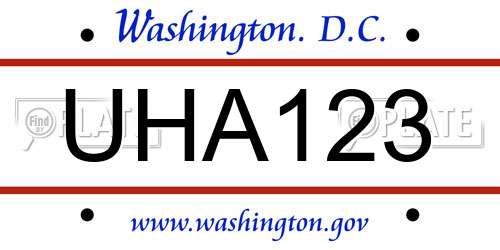 UHA123 District Of Columbia License Plate