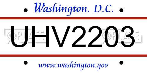 UHV2203 District Of Columbia License Plate