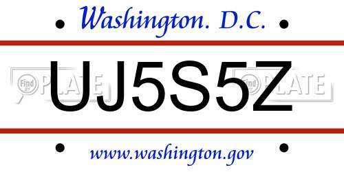 UJ5S5Z District Of Columbia License Plate