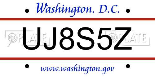 UJ8S5Z District Of Columbia License Plate