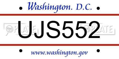 UJS552 District Of Columbia License Plate