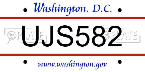 UJS582 District Of Columbia License Plate