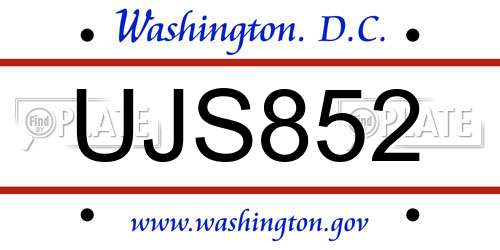 UJS852 District Of Columbia License Plate