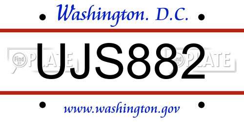 UJS882 District Of Columbia License Plate