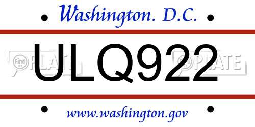 ULQ922 District Of Columbia License Plate