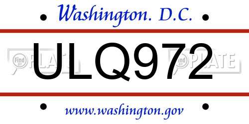 ULQ972 District Of Columbia License Plate