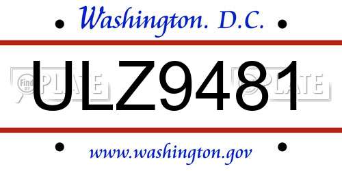ULZ9481 District Of Columbia License Plate