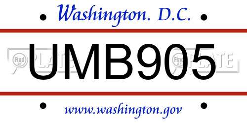 UMB905 District Of Columbia License Plate