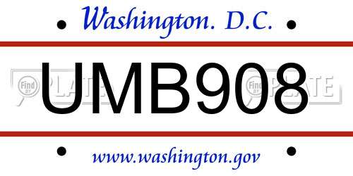 UMB908 District Of Columbia License Plate