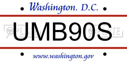 UMB90S District Of Columbia License Plate