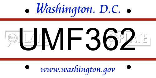 UMF362 District Of Columbia License Plate