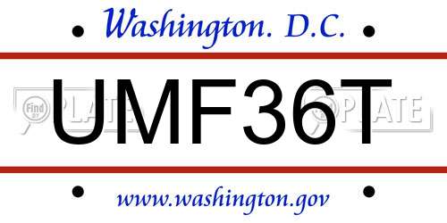 UMF36T District Of Columbia License Plate