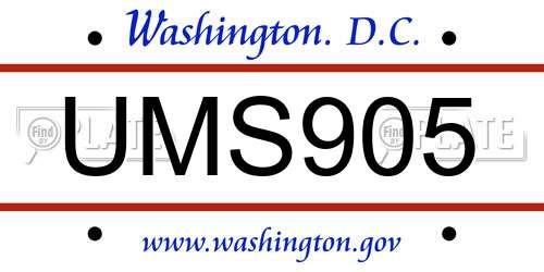 UMS905 District Of Columbia License Plate